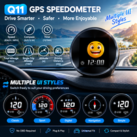 Q11 GPS Car HUD Head-Up Display dengan Interaksi Emoji, 12 Tema UI yang Dapat Diganti, Antarmuka Jam, Speedometer Mobil Universal