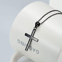Bijoux à thème religieux Collier à pendentif croix en argent sterling 925 plaqué or et rhodium noir rhodié