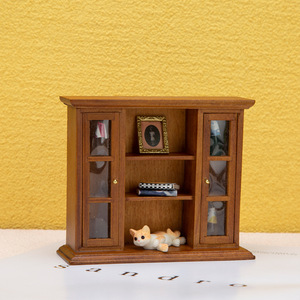 1:12 bébé maison bricolage jouet Miniature meubles en bois et cheminée modèle armoire murale avec porte double support de rangement pour décorations - Product Image 3