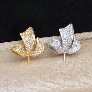 Pendentif à trois feuilles en argent S925, accessoires de bijouterie DIY, produit semi-fini plaqué 25 mm avec base vide, tête de pendentif nœud papillon - Product Image 2