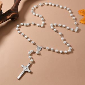 8mm Glass Beads <b>Cross</b> Rosary Necklace Cute Jewelry Beads for Weddings Parties and Gifts <b>Cross</b>-Border Accessible - Product Image 4