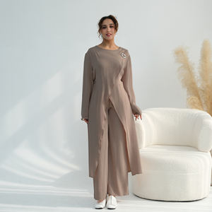 Nouvel Ensemble Abaya Pantalon Turque 2 Pièces Modeste <span class=keywords><strong>en</strong></span> Crêpe Doux pour <span class=keywords><strong>Femme</strong></span>, Vêtements Islamiques, Haut Long et Pantalon Coordonné 2026 - Product Image 6