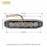Feux stroboscopiques pour véhicule ECE R65 TA2 E Mark, 6 LED, montage en surface, IP67, 20 modes de clignotement, 4 câbles, DC 12V 24V, feux d'avertissement clignotants