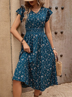 Robe longue à imprimé floral romantique, Vestidos Largos Elegantes, robe élégante pour femmes, col en V, dos unique, taille élastique