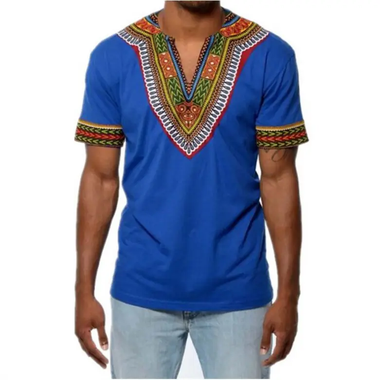 6 Farbe NEU Sommer African Tribal Shirt Männer Dashiki Print Prägnante Hippie Top Casual Bluse Kleidung Baumwolle Bequemes T-Shirt
