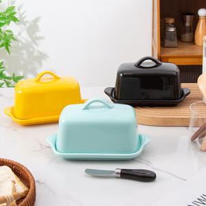 Boîte à beurre en céramique rectangulaire avec couvercle, boîte à beurre en porcelaine, boîte de rangement pour la maison - Product Image 4