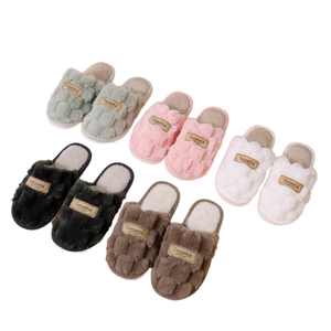 Pantoufles d'intérieur chaudes en fourrure pelucheuse en tissu de coton EVA antidérapant pour femmes et hommes, vente en gros, hiver, automne, printemps - Product Image 2