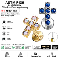 Boucles d'oreilles en titane hypoallergénique G23 ASTM F136 plaqué or 18K 24K avec opale et zircon serti griffe, bijoux de corps tendance