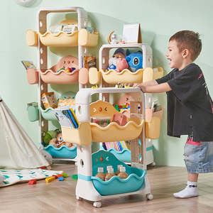 Chariot de <span class=keywords><strong>rangement</strong></span> pour jouets en plastique PP à <span class=keywords><strong>roulettes</strong></span>, empilable, anti-chute, organisateur multifonctionnel pour enfants - Product Image 5