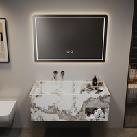 Nouvelle conception de meuble-lavabo de salle de bain en ardoise double couche, nouvelle couleur, avec miroir LED et lavabo en céramique