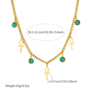 Golden Turquoise Ankh Pendant Necklace Gold Plated Stainless Steel Clavicle Chain Daily Wear Fashion Jewelry - Product Image 4