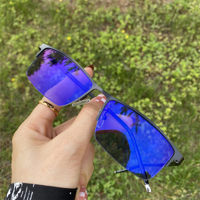Photochromic Sunglasses with Anti-glare Polarized Rectangle Half Frame Metal Lunettes Photochromique Mixte 2023 Small Glasses