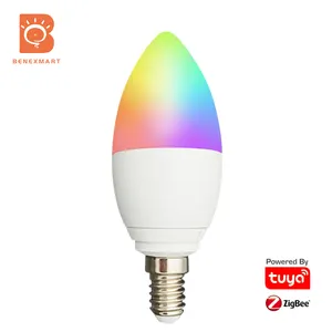 Benexmart E14 RGBCW Tuya Zigbee 5w smart light bulbs Music Candle Light Bulb Compatible With Smartthings Amazon Echo Alexa