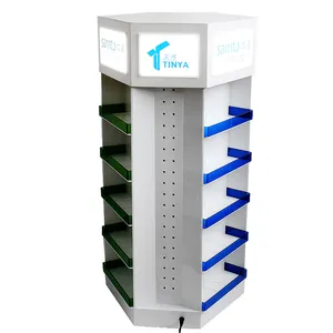 Shop rotating cell phone accessory display rack customized brand gas station cellphone accessories display case