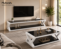 Meuble TV contemporain avec étagère ouverte, unité de divertissement brillante, mobilier de salon