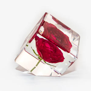 Flor de rosa roja auténtica, resina epoxi artesanal para decoración del hogar en cubo, decoración de boda, 60x60x60mm - Product Image 6