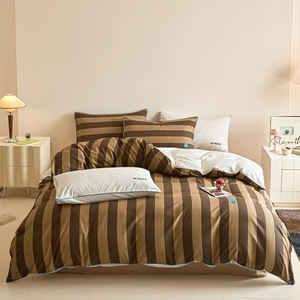 Juego de Sábanas de Cuatro Piezas de Algodón a Rayas, Estilo Moderno y Minimalista, Incluye <span class=keywords><strong>Fundas</strong></span> de Almohada y Funda Nórdica - Product Image 4