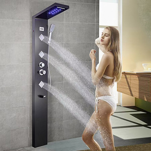 Juego de ducha sanitario Water Drop con rociador superior de pie de acero inoxidable 304, pantalla digital y luz LED - Product Image 3