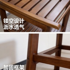 Banc de douche en teck 50,8x35,5x45,7 cm, tabouret de salle de bain en bois massif avec étagère pour la maison, l'hôtel, l'entrée - Product Image 3