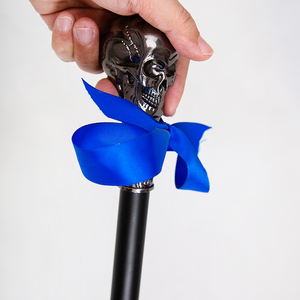 Canne de marche vintage en métal avec poignée en forme de crâne et nœud en ruban bleu, réglable, décorative, vente en gros - Product Image 4