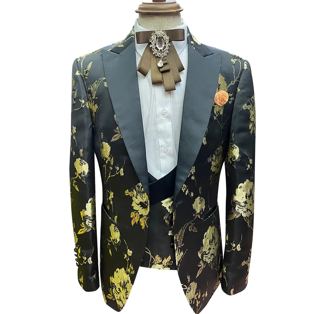 Men printed suits for wedding slim fit America designer blazers vest pant 3 pieces Men's Patterned Tuxedo Suit sets