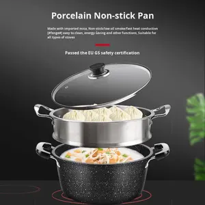 หม้อไฟฟ้าอเนกประสงค์ ดีไซน์ทันสมัย เคลือบหินทางการแพทย์ ป้องกันการติดกระทะ ใช้ได้กับเตาแก๊สและเตาแม่เหล็กไฟฟ้า เหมาะสำหรับทำซุป ตุ๋น โจ๊ก ใช้ในครัวเรือน ทำจากโลหะ - Product Image 4