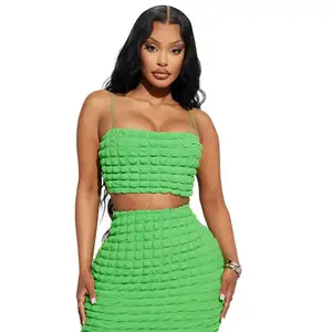 Summer 2024 New Arrivals Women Clothing Loungewear Sets Bubble Slip Top And Skirt Two Piece Set Skirt Sets