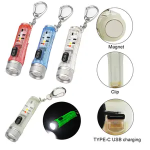 Mini Led Flashlight with USB Rechargeable Keychain Pocket Clip Flashlights for Camping Travel Fluorescence