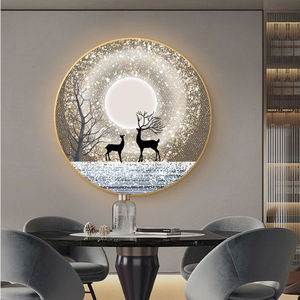 Decoración de Pared de Alta Gama para Sala de Estar, Luz LED, <span class=keywords><strong>Cuadros</strong></span> Decorativos para Sala de Estar, Comedor, Cristal Templado, Estilo Nórdico, Alce Moderno, Arte de Pared - Product Image 2