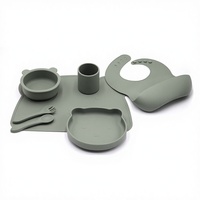 Ensemble de produits d'alimentation pour bébé en silicone personnalisable, ustensiles de repas pour tout-petits avec base à ventouse, bavoirs, cuillère, fourchette, assiette compartimentée
