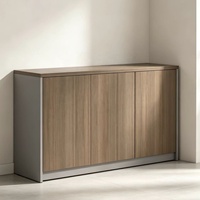 Meuble de rangement bas moderne, buffet en panneaux de particules de qualité E0, bordure en PVC écologique, adhésif thermofusible importé, 3 portes à battants en bois