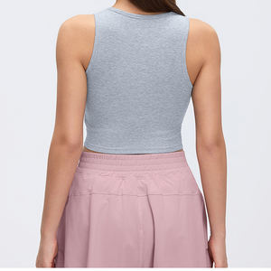 Women's Modal <b>Skin</b>-Friendly Sports Vest Summer Crew Neck Hollow <b>Out</b> Padded Sleeveless Athletic Top For Yoga & Fitness - Product Image 1