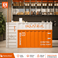 Comptoir de réception industriel commercial durable orange avec éclairage LED, design de porte de conteneur, en acier inoxydable, pour bureau et hôtel