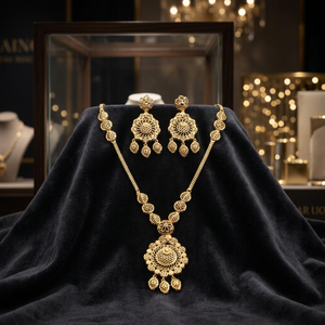 Wholesale Fashion 14K 18K 24K Gold Plated Long Necklaces Traditional Floral Design Brass Forming Long Jewelry Set Oro Joyeria - Product Image 2