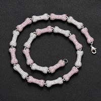 Collier de bijoux en os Hip Hop pour hommes Chaîne cubaine de 10mm avec micro-pavé rose CZ Stone Pull à la mode Choker
