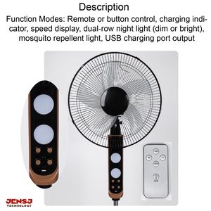 16 Inch Solar Stand <b>Fan</b> 3 High-Speed Large Capacity Lithium Battery Operated <b>Remote</b> <b>Control</b> Outdoor Household Rechargeable <b>Fan</b> J - Product Image 2