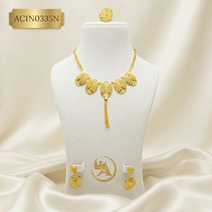 African <b>Bridal</b> Wedding Classic Gold Plated Leaf Design Necklace Set Brass Flower Box Chain Charm Necklace-Fashion Jewelry - Product Image 1