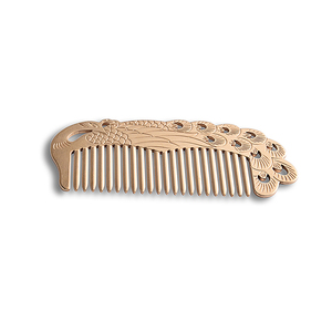 Peigne en laiton doré de style chinois de haute qualité avec logo personnalisé en forme de paon - Product Image 1