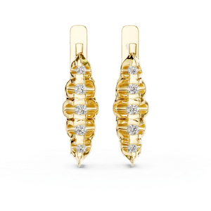 Pendientes de Aro Huggie con Diamantes CVD HPHT Cultivados en Laboratorio, Corte Brillante, Diseño Acanalado, 5 Piedras, Cierre a Presión, Oro Sólido de 14K, Lujo - Product Image 1