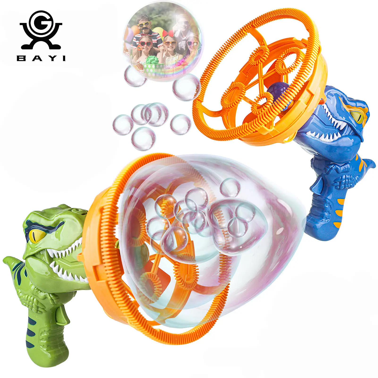 Bolle elettriche all'interno di un giocattolo con pistole a bolle giganti 2 IN 1 Fan Dinosaur Bubble Toys Machine for Kids Birthday Gift