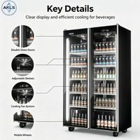 Réfrigérateur commercial vertical à double porte vitrée pour boissons, refroidisseur à air pour supermarché, bar et commerce de détail
