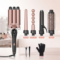 Set Curling Iron 5 in 1 dengan Keramik Turmalin, Multi Barrel & Sikat, 2 Pengaturan Suhu LED, Mati Otomatis 1 Jam