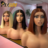 Perruque en cheveux humains naturels vierges brésiliens en gros pour femmes noires, perruque courte bob avec dentelle HD, perruque frontale sans colle avec dentelle HD