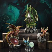 Nouvelle Décoration d'Intérieur Transfrontalière Style Européen : Ornement Dragon de Bataille d'Halloween, Base en Résine de Lave, Statue d'Œuf de Dinosaure Lumineuse