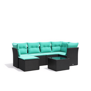 Set Divano da Esterno Moderno in Polyrattan Nero con Cuscini, 7 Posti, Design Contemporaneo - Product Image 1
