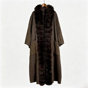 Cappotto <span class=keywords><strong>Trench</strong></span> Traspirante da <span class=keywords><strong>Donna</strong></span> con Collo in Vera Pelliccia di Volpe Rimovibile, Lussuoso Capospalla in Cashmere per l'Inverno, Disponibile in Vari Colori - Product Image 3