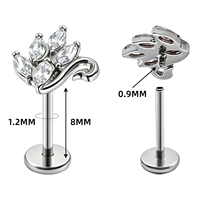 Cincin Hidung Titanium F136 G23 Bentuk Angsa Pipih dengan Tatah CZ Marquise untuk Wanita, Perhiasan Tindik Labret, Tragus, Cartilage, Helix