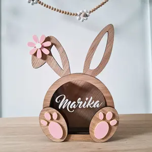 Easter Bunny Money Gift Box Decor Personalized Wooden Laser Cut Money Box with Acrylic Flower Bunny Gift Box