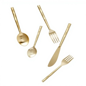 Custom Logo Luxury 5 Pcs Gold Cutlery Reusable Knife Spoon Fork Silverware Gold Flatware High Grade Stainless Steel Cutlery Set - Product Image 1