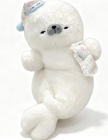 Peluche mignonne de phoque blanc avec bonnet de nuit, oreiller Kawaii, animal en peluche de chien de mer dormant, poupée douce, oreiller en peluche de lion de mer pour enfants